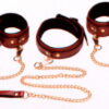 6 Piece Burgundy Bondage Set Burgundy Cuffs,  Collar and Leash - Image 8
